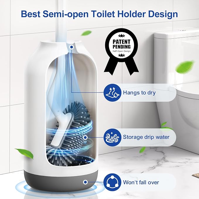 HAMITOR Toilet Bowl Brush Holder Set: 2Pack Deep Cleaning Silicone Toilet - Image 3