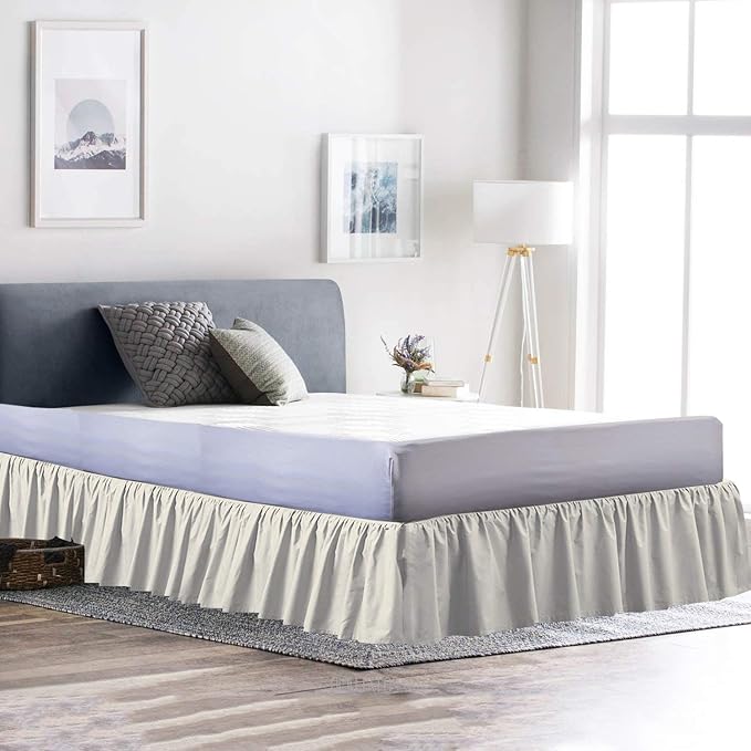 Ruffled Bed Skirt (King, Ivory) 18 Inch Drop Dust Ruffle with Platform, 100% Cotton 600 Thread Count Fabric, Gathered Styling, Available in All Bed Sizes and 23 Colors - Bedskirt