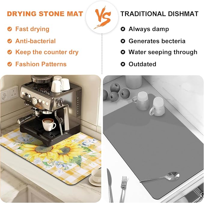 LOKHOM Dish Drying Mat for Kitchen Counter, Vintage Floral Dish Drainer Rack - Image 6