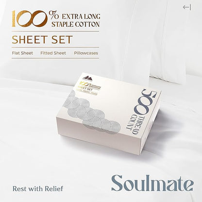 Mayfair Linen 100% Cotton Sheets California King Size Bed Set - 500 Thread Count Sheets Cal King Size 4 PC Set (White), Soft, Cooling, Hotel-Quality 16" Deep Pocket Cotton Bedsheet for Hot Sleepers