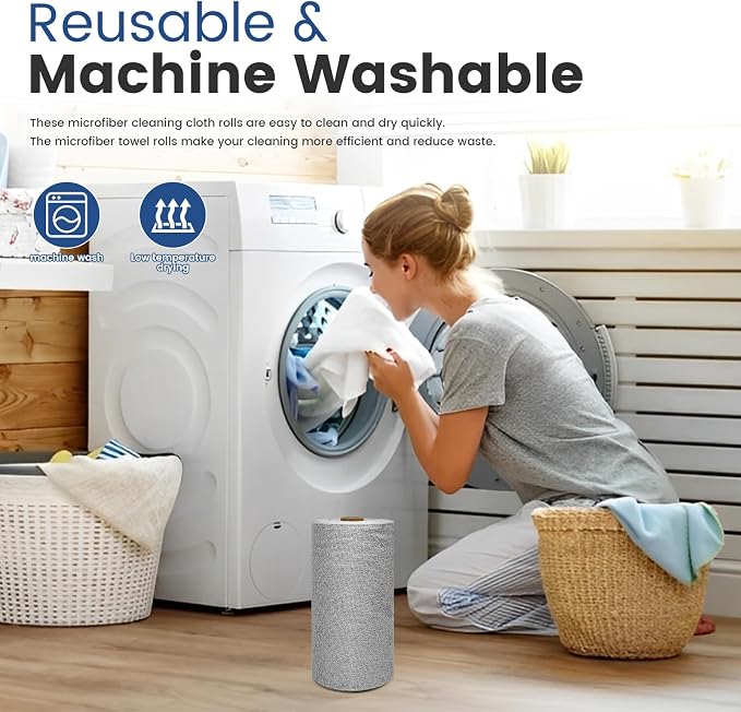 75 Pack Microfiber Cleaning Cloth Roll, Reusable Washable Ultra Tear Away - Image 6