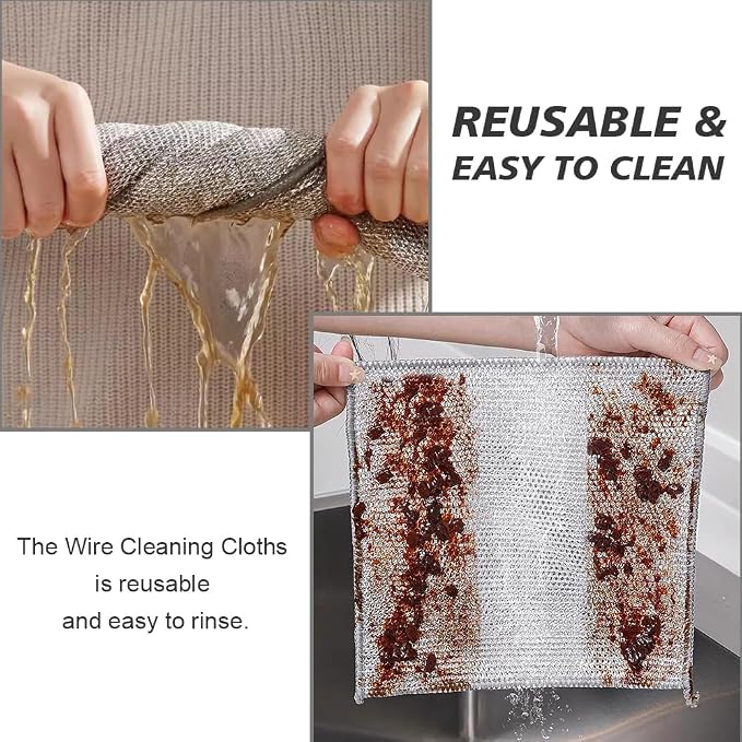 SINLAND Silver Mesh Dish Cloths Wire Dish Washing Rags Magic Cleaning Cloths - Image 6