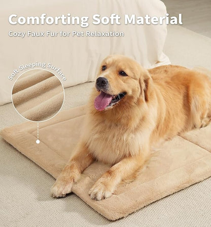 MADE 4 PETS Dog Crate Pad Bed for Extra Large Dogs, Washable & Reversible, Anti-Slip Kennel Mat for Cozy Sleeping, Soft Fluffy Dog Bed for Indoor & Outdoor Use, 48"x30", Khaki