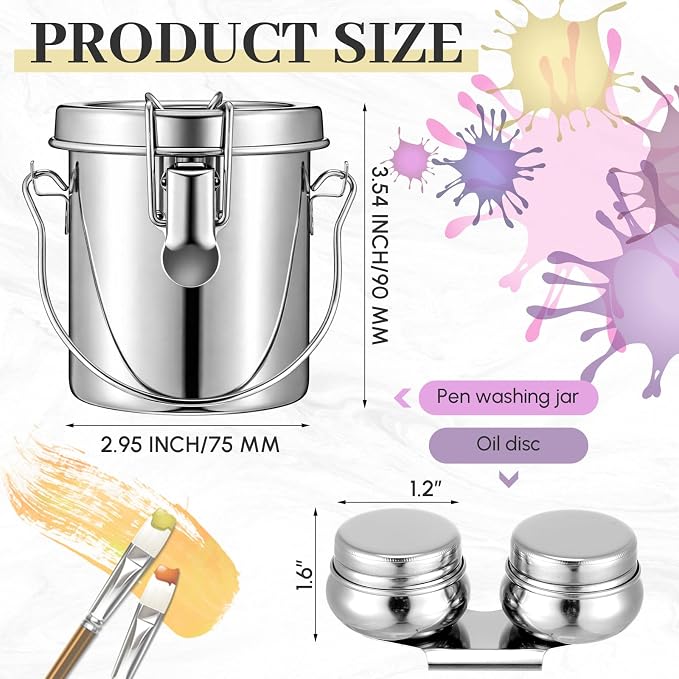 Skybooly 2 Pcs Paint Brush Cleaner Set Stainless Steel Double Dipper Palette - Image 2