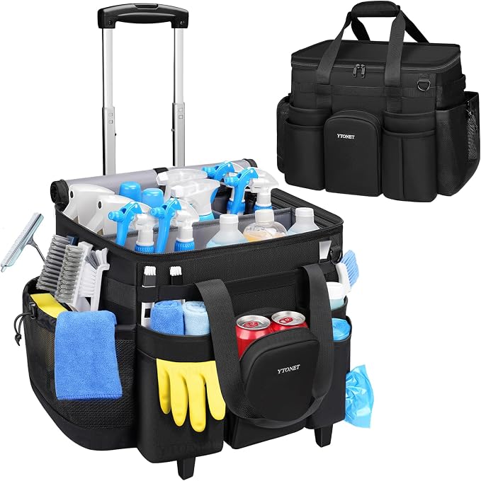Ytonet XXL Cleaning Caddy with Wheels, Large Rolling Cleaning Caddy Bag with by YTONET