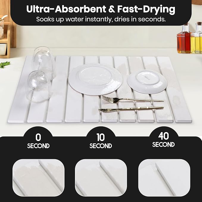 Stone Dish Drying Mat 24” x 16” – Ultra Absorbent Quick-Dry Foldable Counter Mat - Image 5
