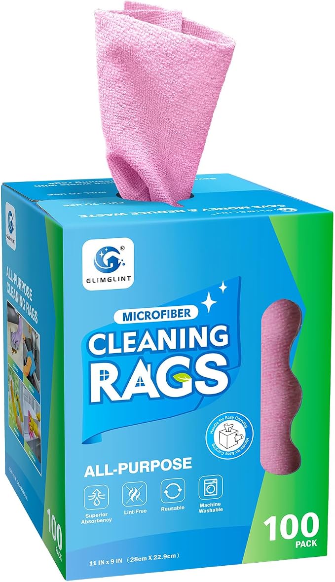 GLIMGLINT Pink Microfiber Cleaning Cloth, 100 Pack Cleaning Rags, Ultra by Unknown