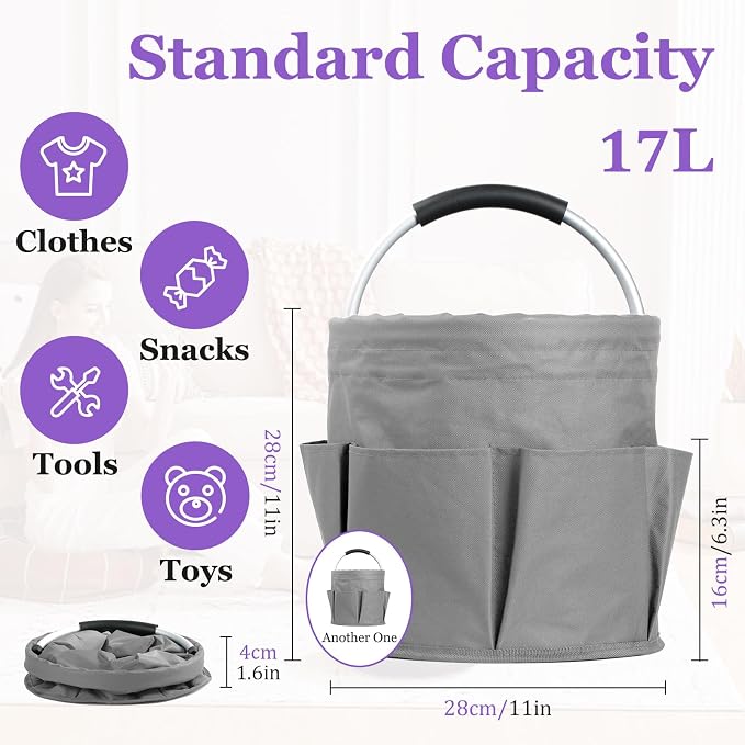2Pcs Cleaning Caddy with Handle and 6 Pockets, 17L Foldable Cleaning Tote Bag - Image 2