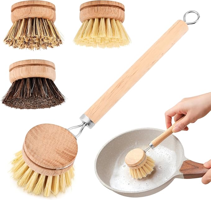 Bamboo Dish Brush with Handle - Image 3