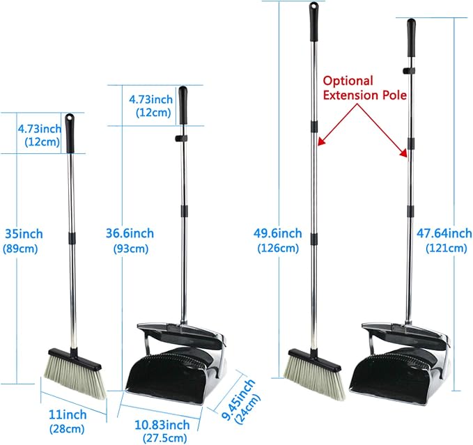 Broom and Dustpan Commercial Long Handle Sweep Set and Lobby Broom Upright - Image 2