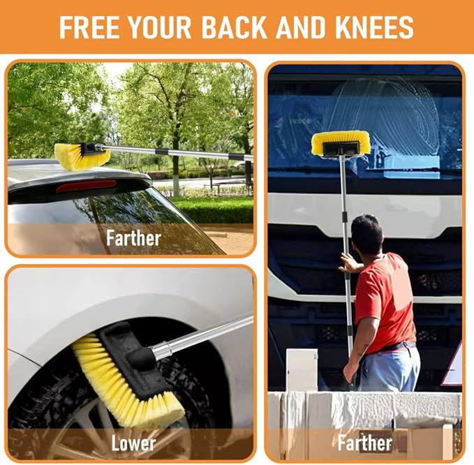 Five-Sided Car Wash Brush with 56" Long Handle | Car Wash 12" Dip Soft - Image 6