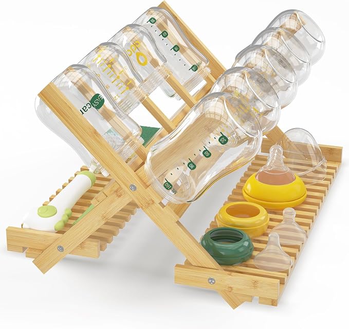 EsLuker.ly Baby Bottle Drying Rack, Bamboo Vertical Dryer Holder Organizer by EsLukerly