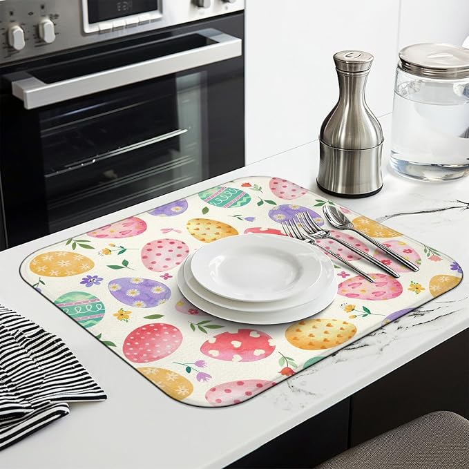 Easter Dish Drying Mat for Kitchen Counter, Happy Easter Cute Bunny Microfiber - Image 4