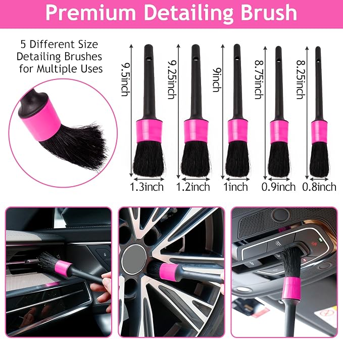 THINKWORK Pink Car Duster Interior Kit, Perfect Car Detailing Brush Kit - Image 3