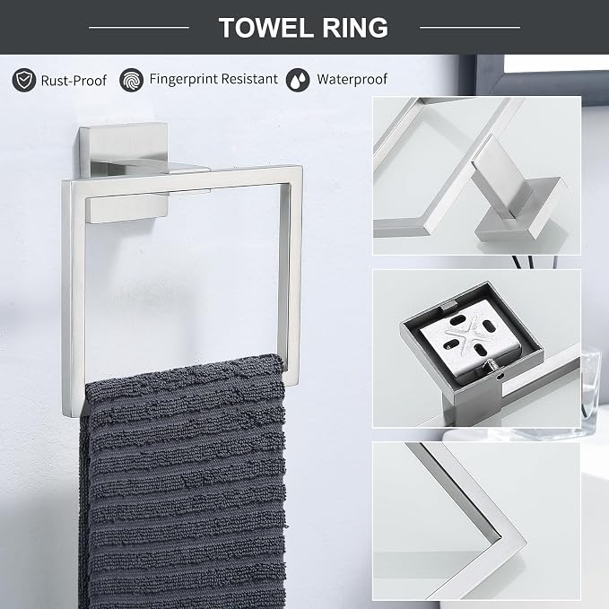 TQKAG 6-Piece Bathroom Towel Bar Sets Brushed Nickel 23.6 inch Towel Bar - Image 4