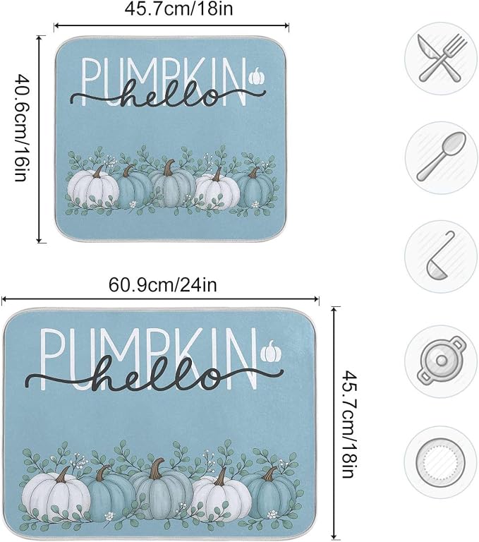 Fall Pumpkin Aqua Blue Dish Drying Mat - Image 3