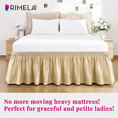 RIMELA Beige Bed Skirt King Size 18 Inch Drop, Wrap Around Elastic Bedskirt, Dust Ruffle for Adjustable Bed Base Machine Washable Easy to Install Bed Skirts