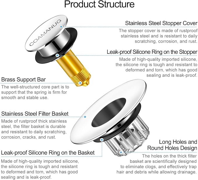 Bathtub Stopper | Shower Drain Hair Catcher, Pop-up Tub Stopper - Image 6