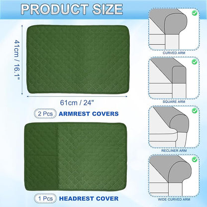 uxcell 3 PCS Armrest Covers, Couch Arm Cover Furniture Protect Slide Recliner Chair Armchair Covers with Side Storage Pocket for Sofa Recliner, Army Green