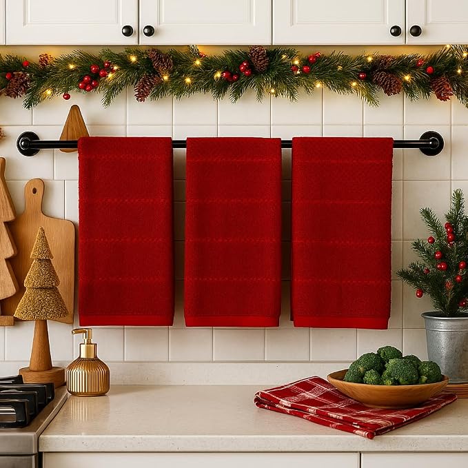 Maroon Dark Red Brick Red Kitchen Hand Dish Towels: Oversized 28" x 18" - Image 3