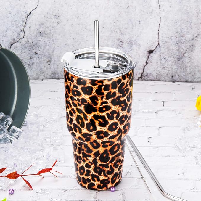30oz Leopard Tumbler Stainless Steel Insulated Travel Mug - Image 2