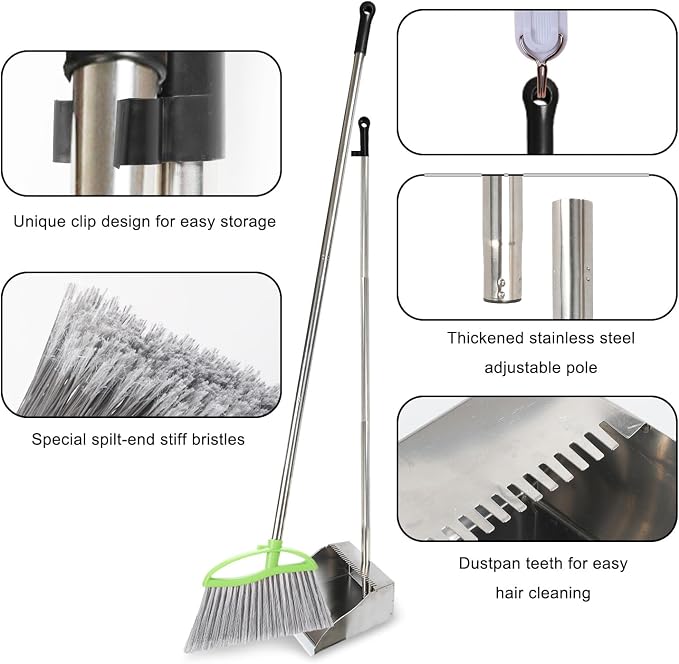 Heavy Duty Broom and Dustpan Set, Metal Stand Up Dustpan - Image 3