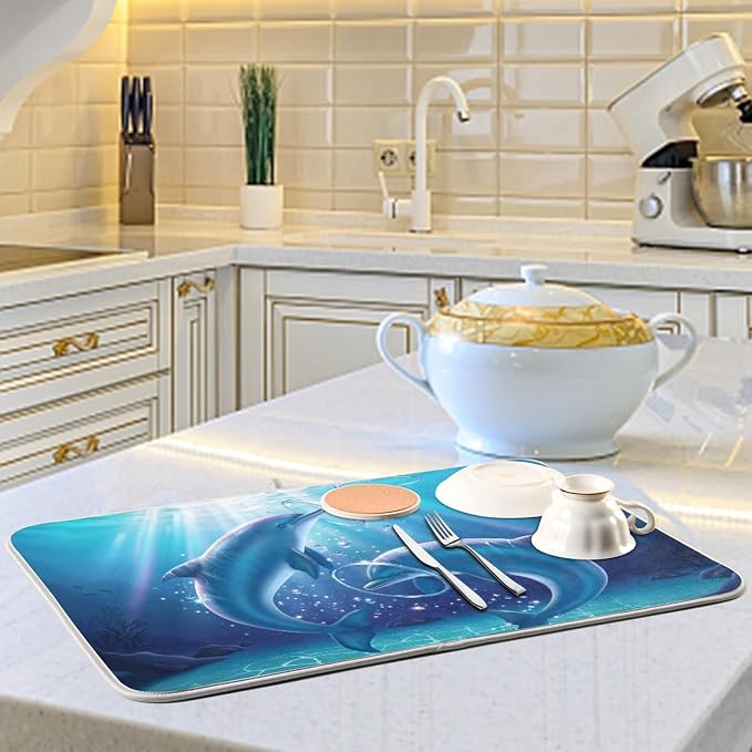 Tarity Lovely Dolphins Dish Drying Mat - Image 6