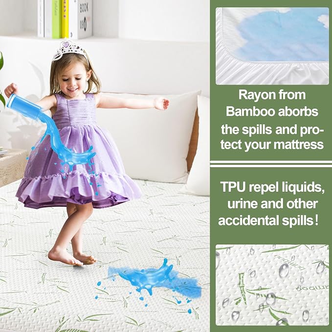 Full Size Mattress Protector Waterproof Mattress Pad Washable Bamboo Rayon - Image 3
