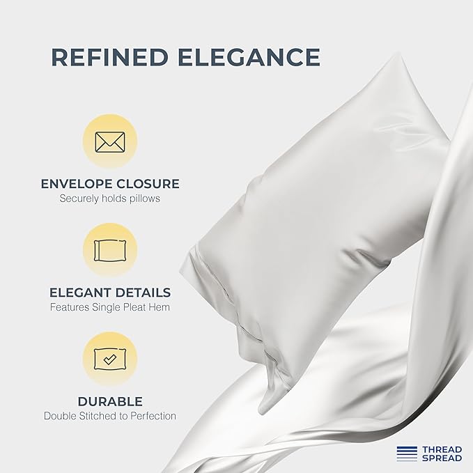 THREAD SPREAD 100% Egyptian Cotton Sheets California King Size - 1500 Thread Count 4 PC Cal King Sheets Egyptian Cotton, Cooling Sateen Sheet, High Thread Count Sheet California King - Light Grey
