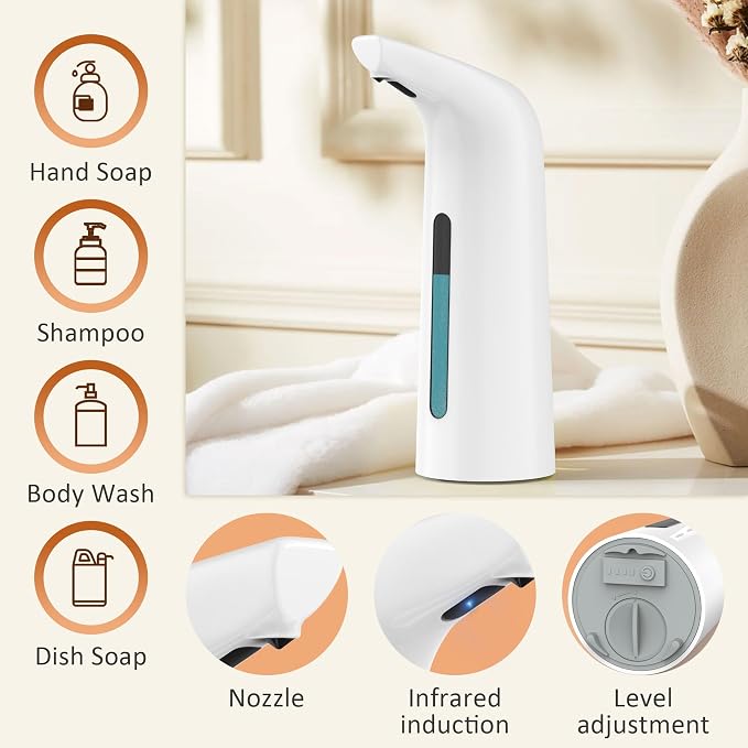 Automatic Liquid Soap Dispenser Touchless, 400ML Modern White Dish Soap - Image 4
