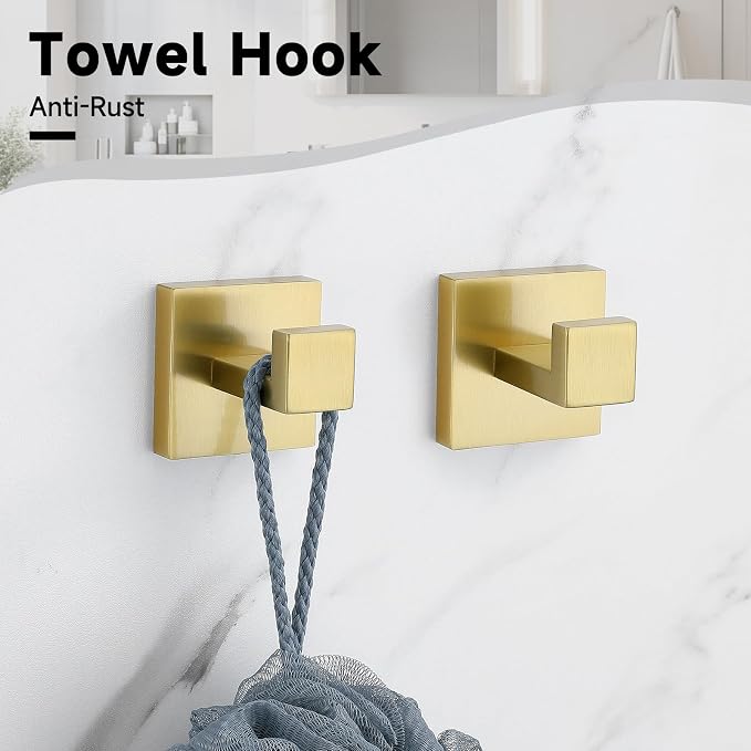 TNOMS Brushed Gold 5-Pieces Bathroom Hardware Set Towel Bar Set, Stainless - Image 5