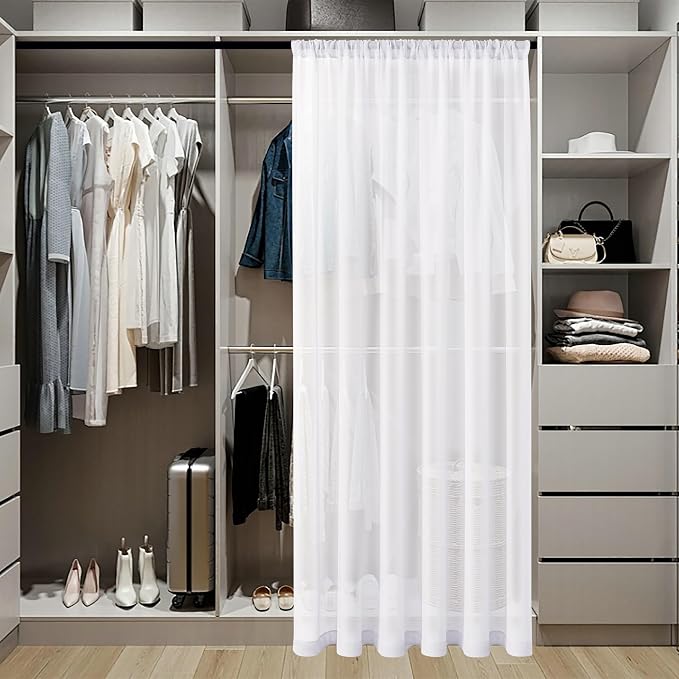 Tollpiz Sheer Door Curtains Closet Linen Textured Curtain Sheers Doorway Light - Image 3