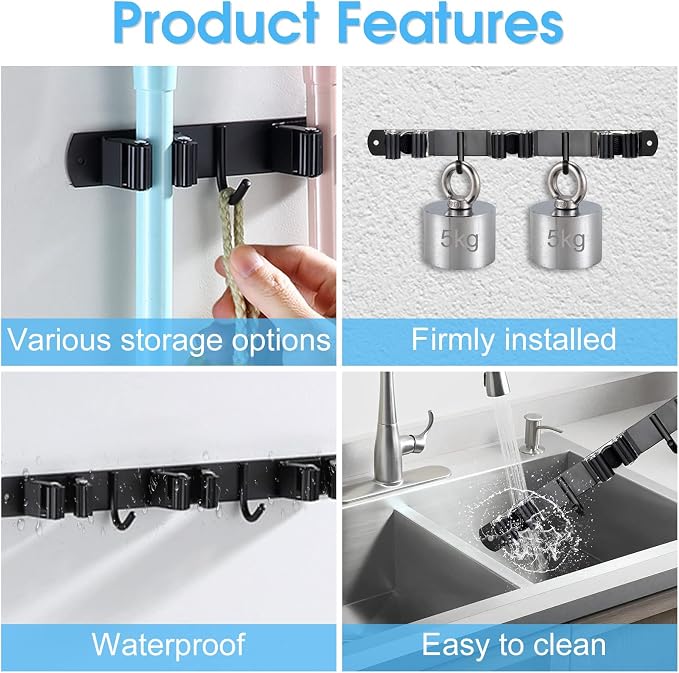 Huryfox Mop and Broom Holder Wall Mounted - Image 3