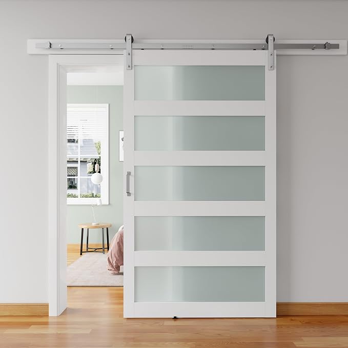 48'' x 84'' Glass Barn Door and 8 Ft Brushed Nickel Hardware Kit Included by ALAMEDADT