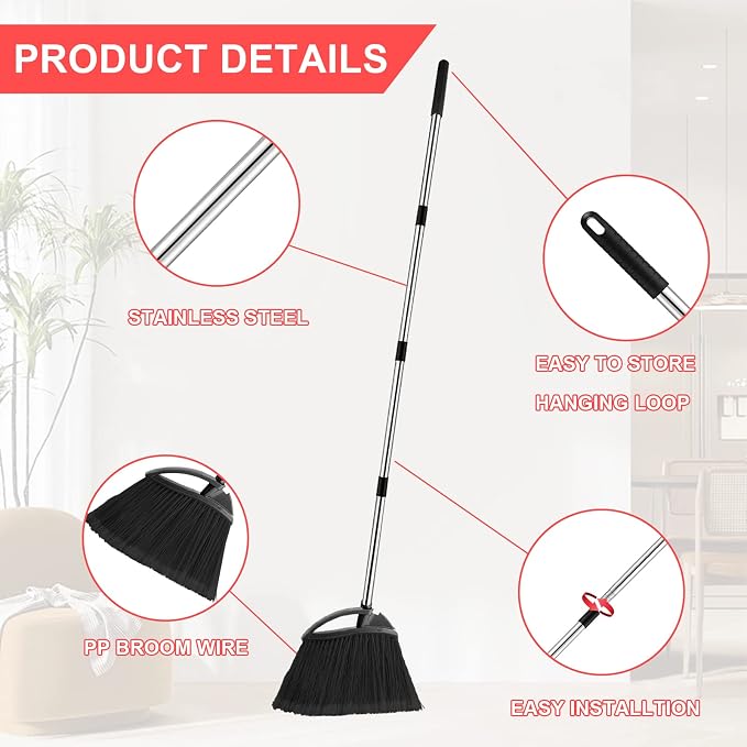 8 Pcs Heavy Duty Commercial Broom Bulk 52 Inch Indoor Outdoor Broom - Image 4