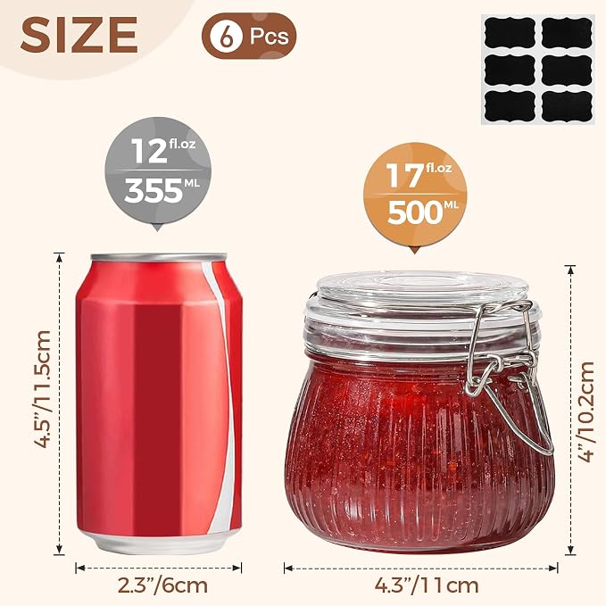 ComSaf Airtight Glass jar with lid 17oz, Glass Storage Containers with Lids - Image 2