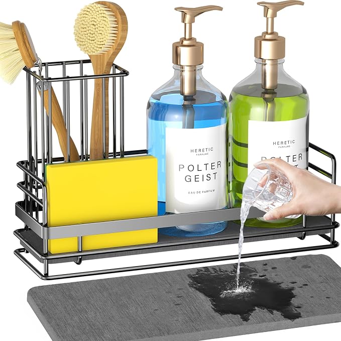 Yofidra Sink Caddy with Stone Drying Tray: Stainless Steel Soap Dispenser by Yofidra
