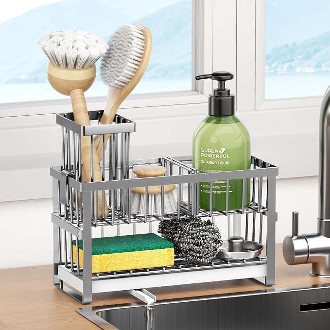 Sponge Holder for Kitchen Sink, 2 Tier Sink Caddy Organizer Countertop - Image 7