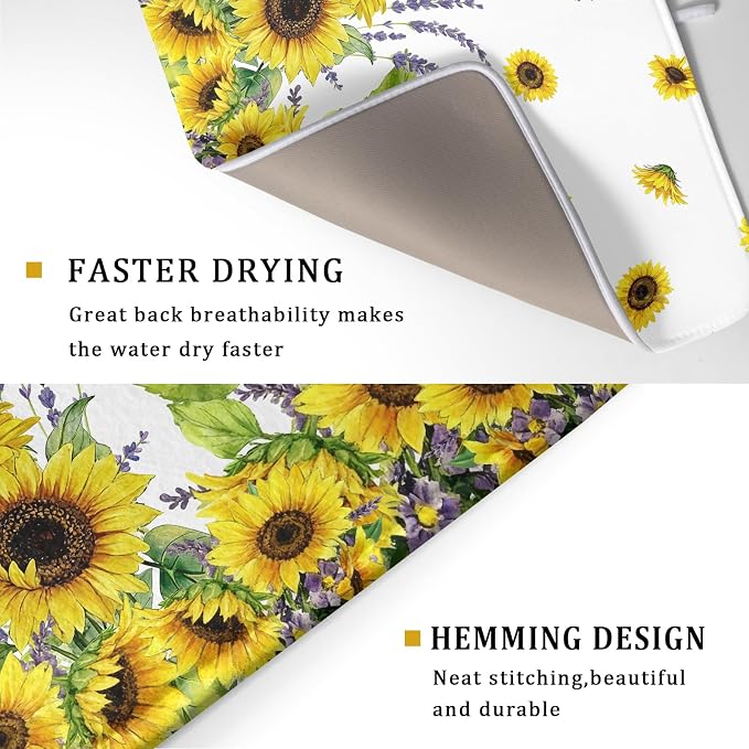 Sunflower Dish Drying Mat for Kitchen Counter 24x18 Inch Floral Lavender Drying - Image 5