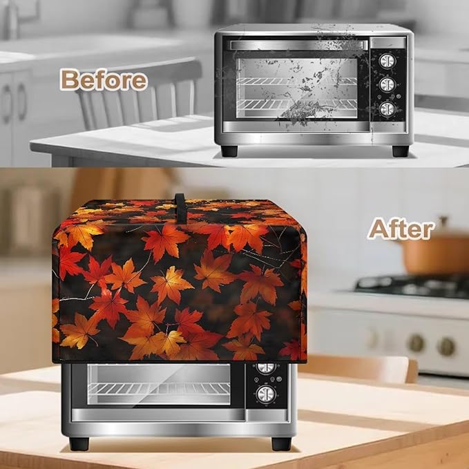 Microwave Oven Cover, Thanksgiving Maple Leaf Dustproof Machine Protector Decorative Kitchen Appliance Cover Waterproof Polyester Fabric for Most Countertop Microwaves Easy to Clean