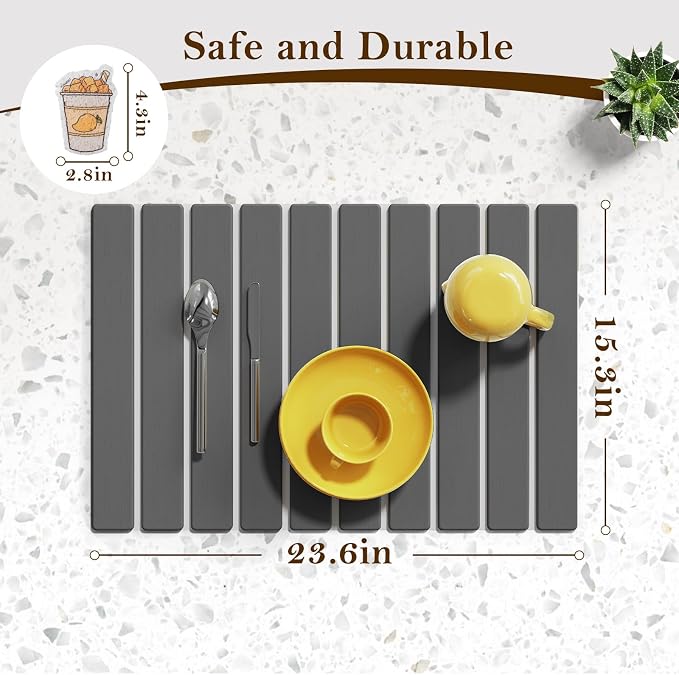 Stone Dish Drying Mats for Kitchen Counter-23.6“x 15.3”, Eco-Friendly, Foldable - Image 2