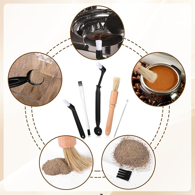 5 Pcs Coffee Brush Set Professional Espresso Brushes Kit Includes Wooden Coffee - Image 7