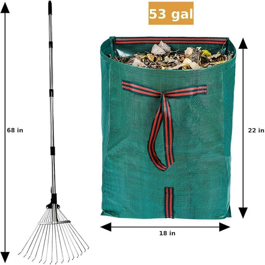 Leaf Rake for Lawns with 53 Gallon Dustpan-Type Leaf Bags, Heavy Duty Metal - Image 2