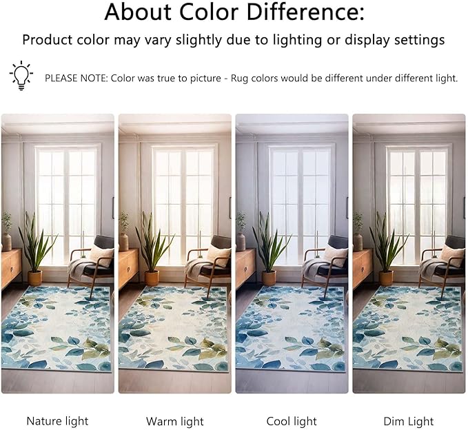 2x3 Botanical Leaf Entryway Area Rug Blue White Leaves Bathroom Rug Non Slip Machine Washable Low Pile Small Carpet Kitchen Bedroom Door Mat Entrance