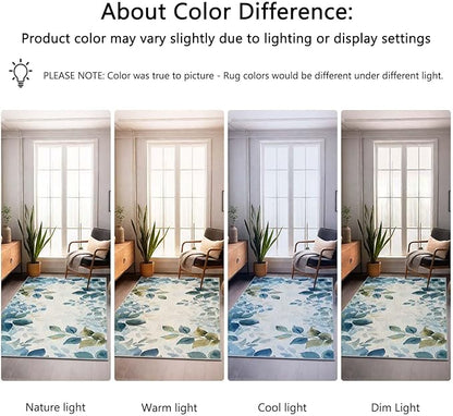 2x3 Botanical Leaf Entryway Area Rug Blue White Leaves Bathroom Rug Non Slip Machine Washable Low Pile Small Carpet Kitchen Bedroom Door Mat Entrance