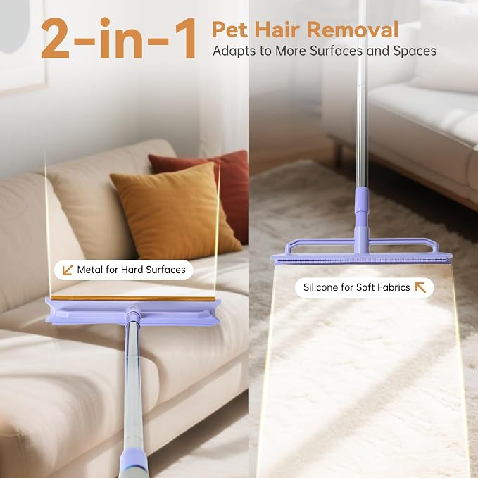 Carpet Rake for Pet Hair Removal, 59” Adjustable Long Handle Carpet Scraper for - Image 2