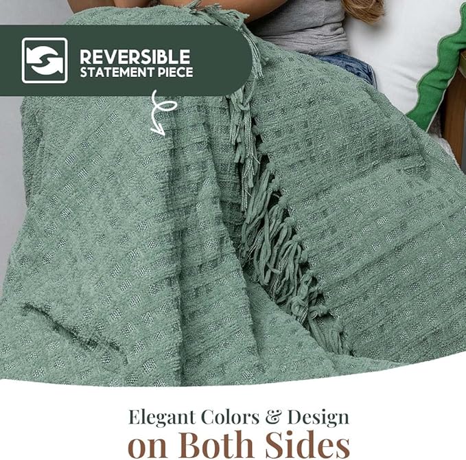 Folkulture Christmas Throw Blanket | (60 x 50) Boho Chunky Knit Blanket for Bed, Couch |Chenille White Thick, Ultra Soft, Plush, Lightweight, Throw Blanket for Sofa with Machine Wash | Sage Dream