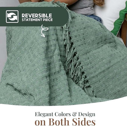 Folkulture Christmas Throw Blanket | (60 x 50) Boho Chunky Knit Blanket for Bed, Couch |Chenille White Thick, Ultra Soft, Plush, Lightweight, Throw Blanket for Sofa with Machine Wash | Sage Dream