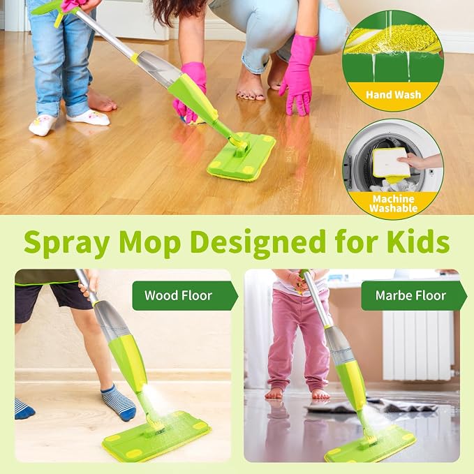 Kids Spray Mop, Fun & Functional Toddler Mop Cleaning Set, Real Working Mini Mop - Image 6