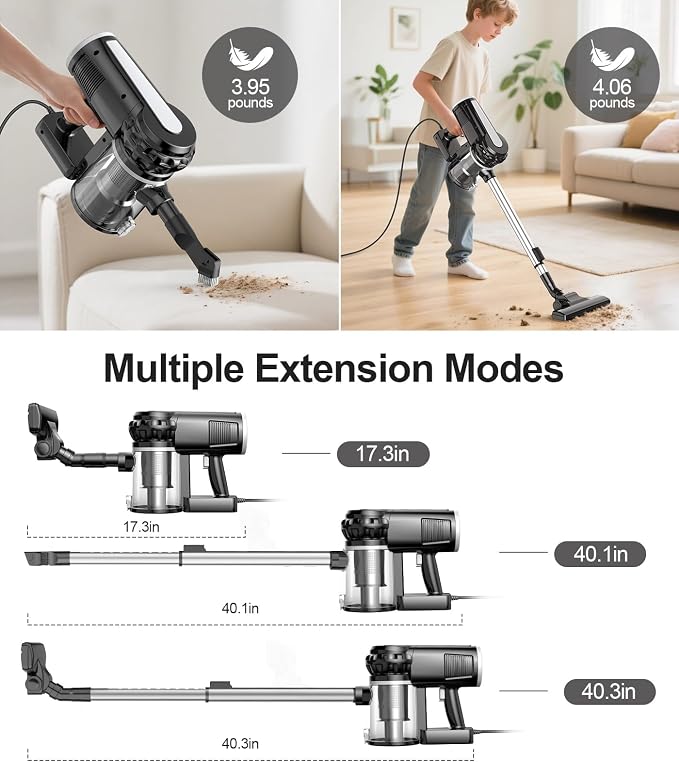 qimedo Corded Stick Vacuum Cleaner C1, 600W Plug in Stick Vacuum Cleaner - Image 4